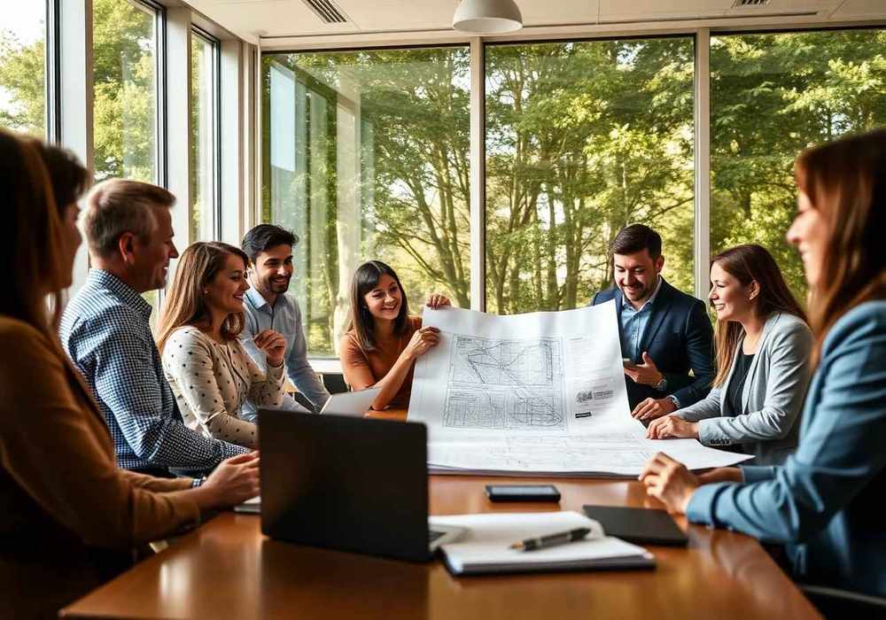 Professionals collaborating on a sustainability strategy
